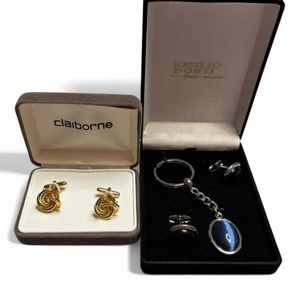 Vintage Men’s Cufflinks & Keychain Gift Set Bundle – Claiborne & Roma Milano